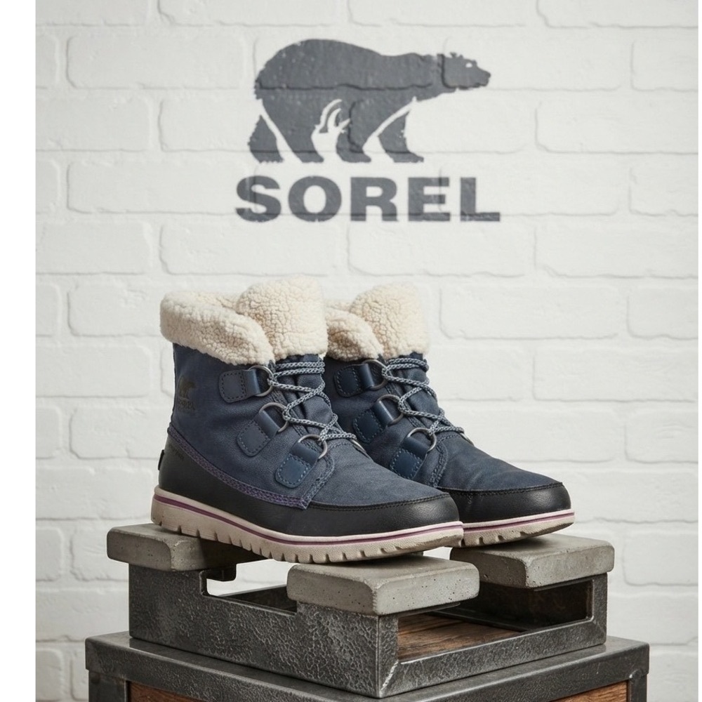 Sorel Whitney Short Lace Navy Blue Black Winter Boots NL22478 Womens 9